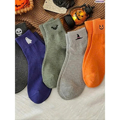 5 Pairs Women’s Cute Halloween Socks - Cozy Knit Crew Socks Set