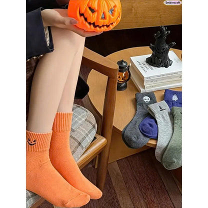 5 Pairs Women’s Cute Halloween Socks - Cozy Knit Crew Socks Set