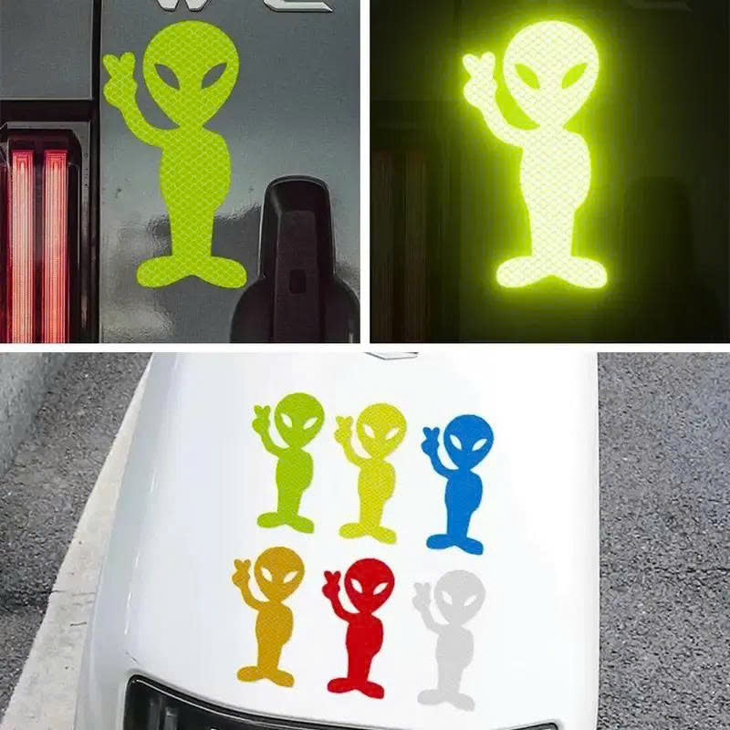 Reflective Alien Car Sticker - Vinyl Decal for Cars & Motorcycles