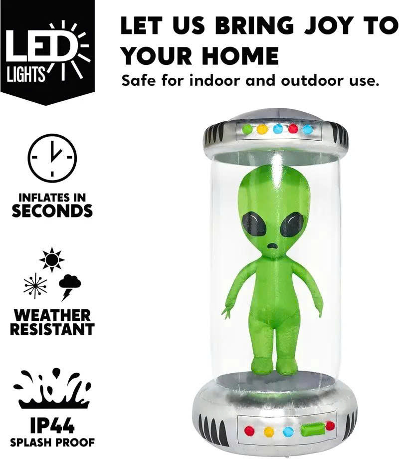 7FT Alien / 9FT UFO Halloween Inflatables with Animated LEDs - Yard Decor