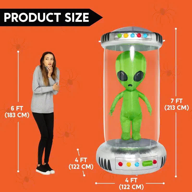 7FT Alien / 9FT UFO Halloween Inflatables with Animated LEDs - Yard Decor