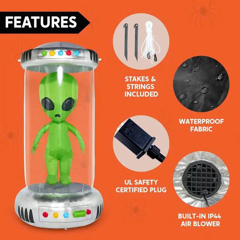 7FT Alien / 9FT UFO Halloween Inflatables with Animated LEDs - Yard Decor