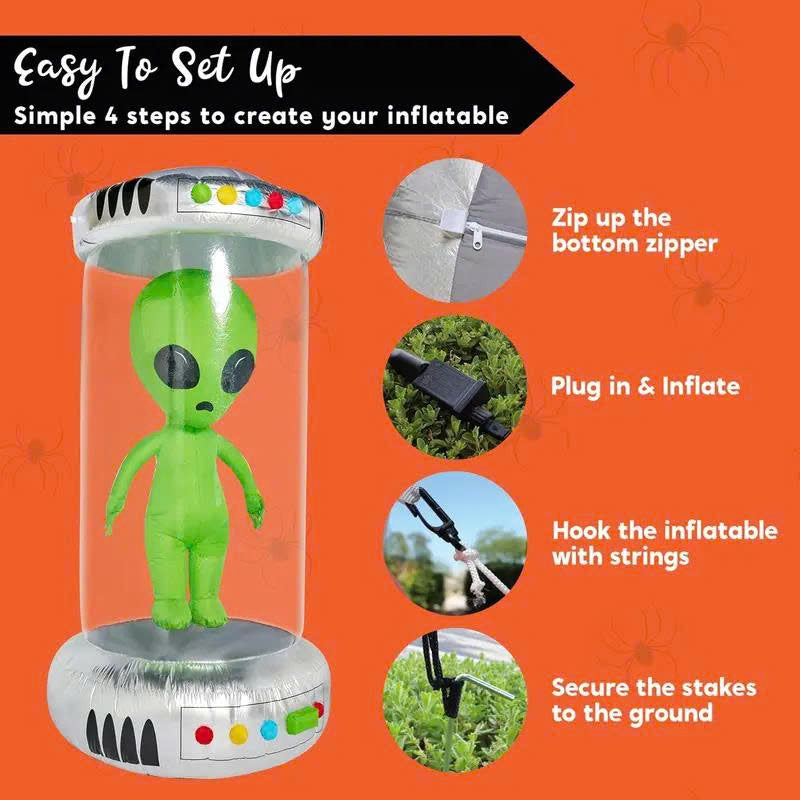 7FT Alien / 9FT UFO Halloween Inflatables with Animated LEDs - Yard Decor