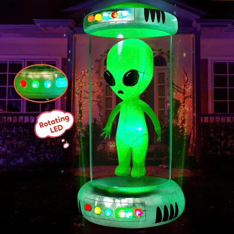 7FT Alien / 9FT UFO Halloween Inflatables with Animated LEDs - Yard Decor