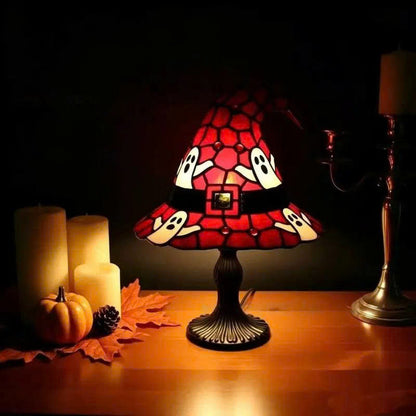 Halloween Witch Hat Table Lamp - Stained Glass Style Night Light