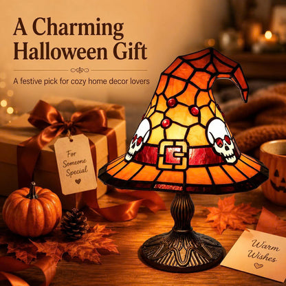 Halloween Witch Hat Table Lamp - Stained Glass Style Night Light