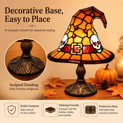 Halloween Witch Hat Table Lamp - Stained Glass Style Night Light
