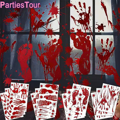 Bloody Handprint & Footprint Halloween Window Clings / Stickers