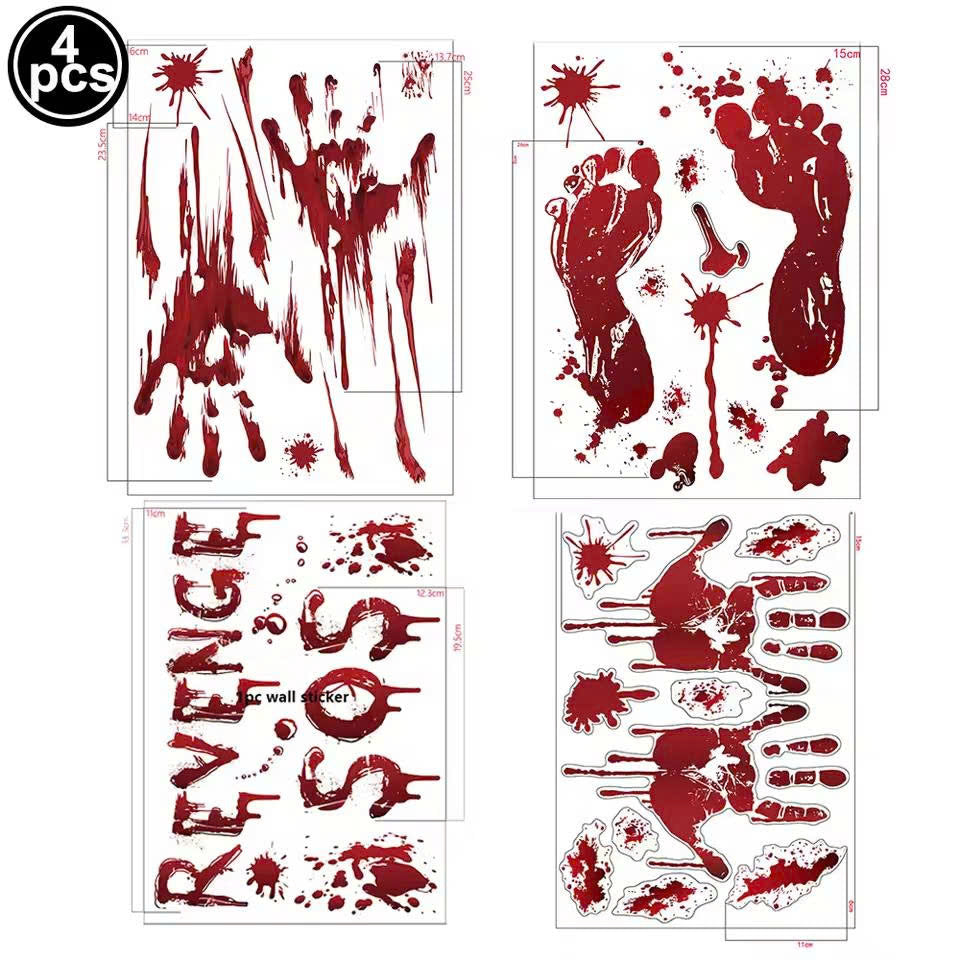 Bloody Handprint & Footprint Halloween Window Clings / Stickers