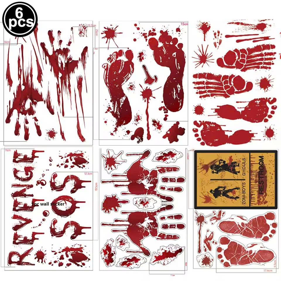 Bloody Handprint & Footprint Halloween Window Clings / Stickers
