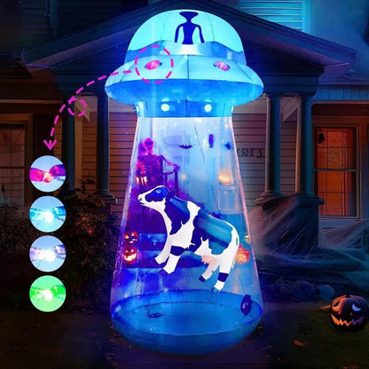 7FT Alien / 9FT UFO Halloween Inflatables with Animated LEDs - Yard Decor