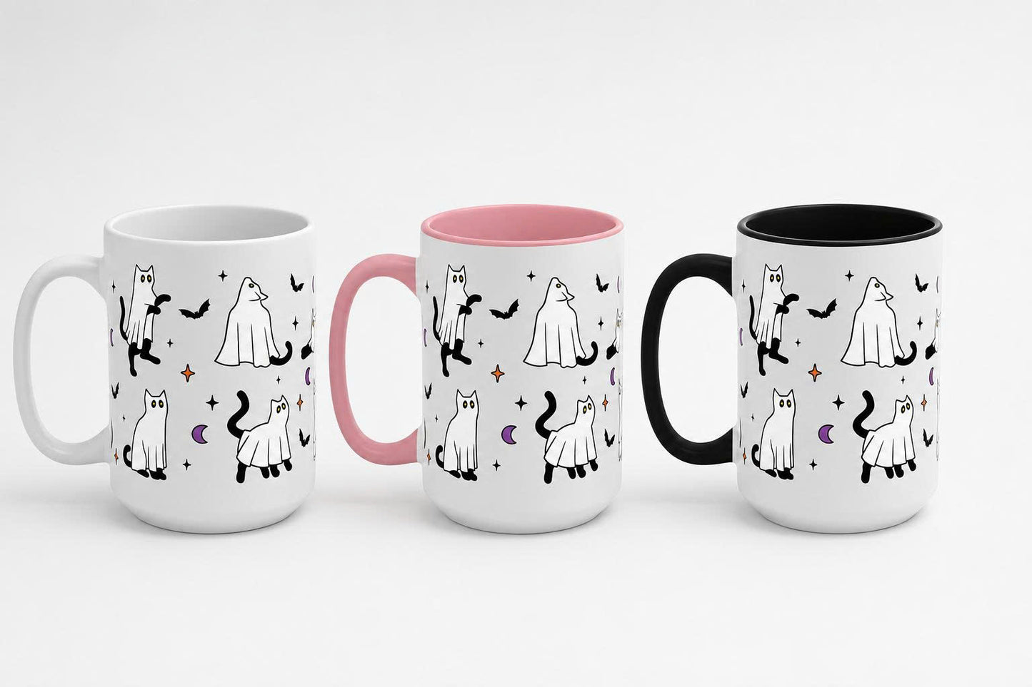 Ghost Cat Halloween Ceramic Coffee Mug - 15oz Cute Spooky Cat Cup
