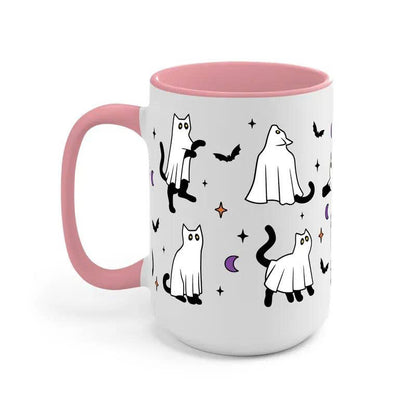 Ghost Cat Halloween Ceramic Coffee Mug - 15oz Cute Spooky Cat Cup