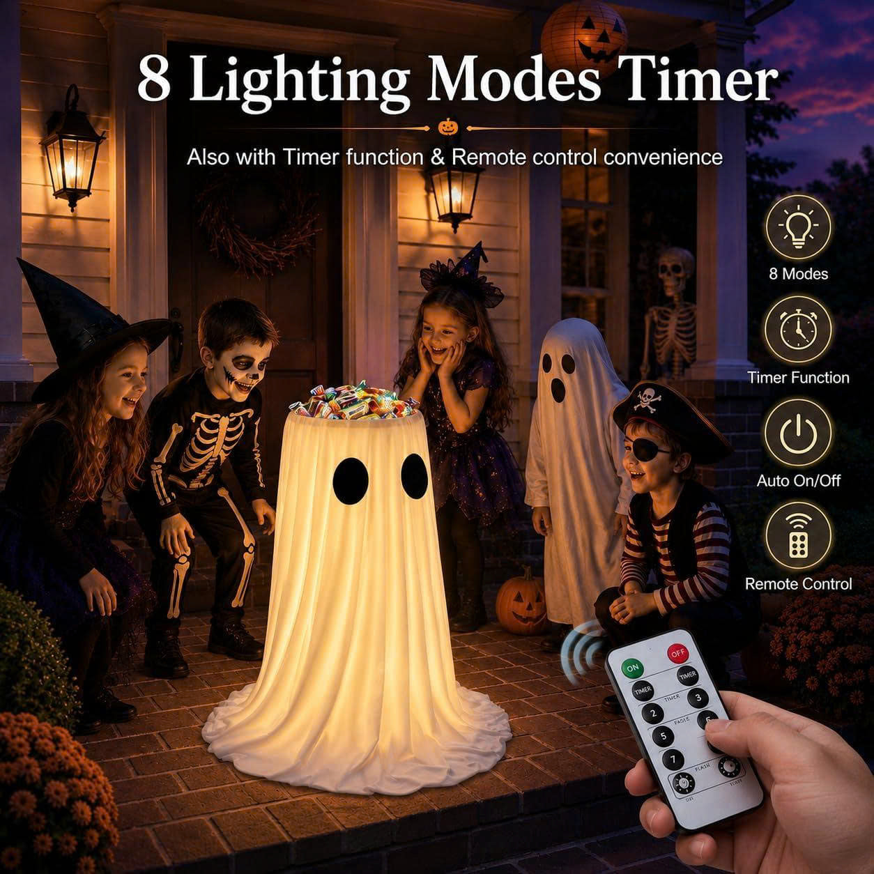 30 in Lighted Halloween Ghost Candy Bowl Holder with Remote