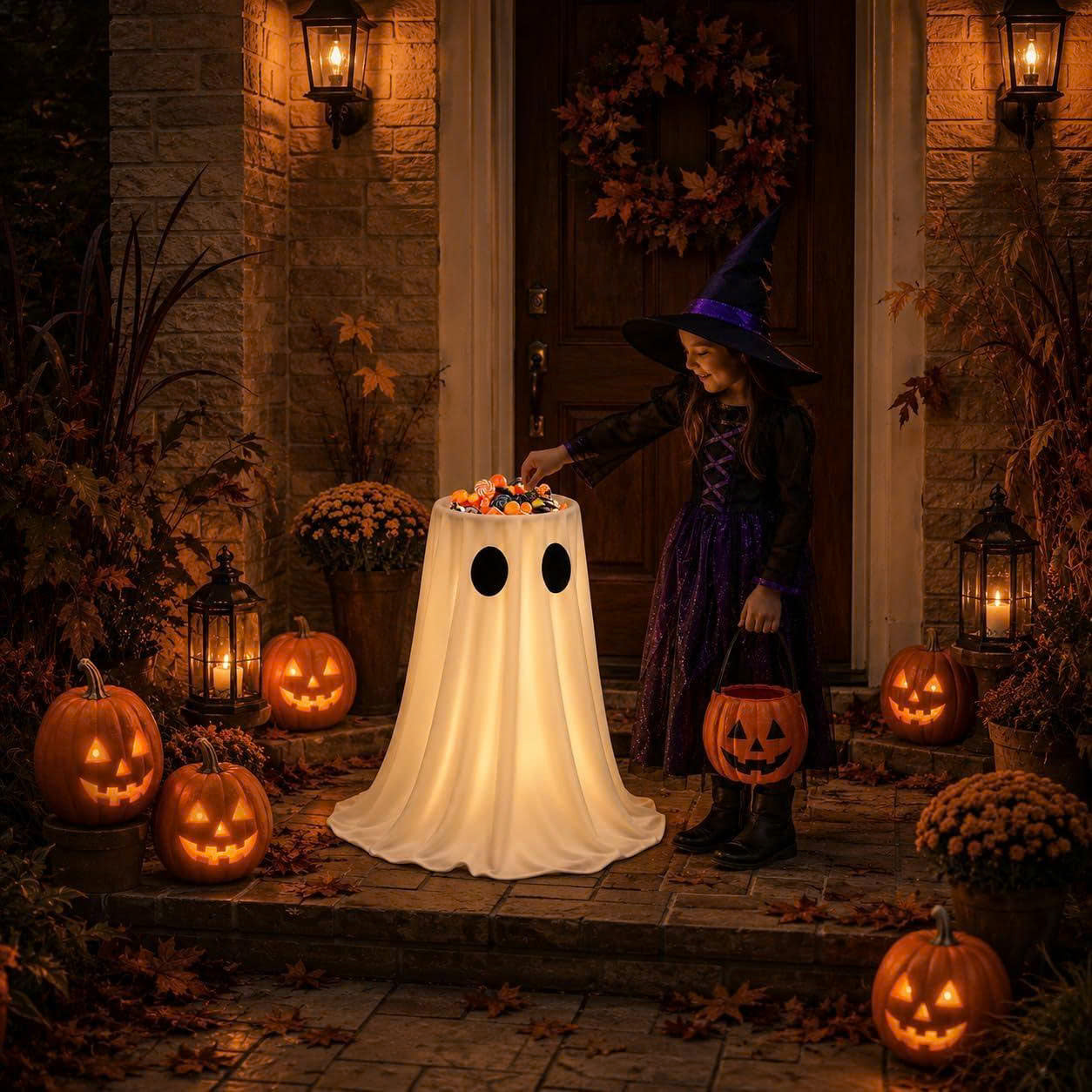 30 in Lighted Halloween Ghost Candy Bowl Holder with Remote