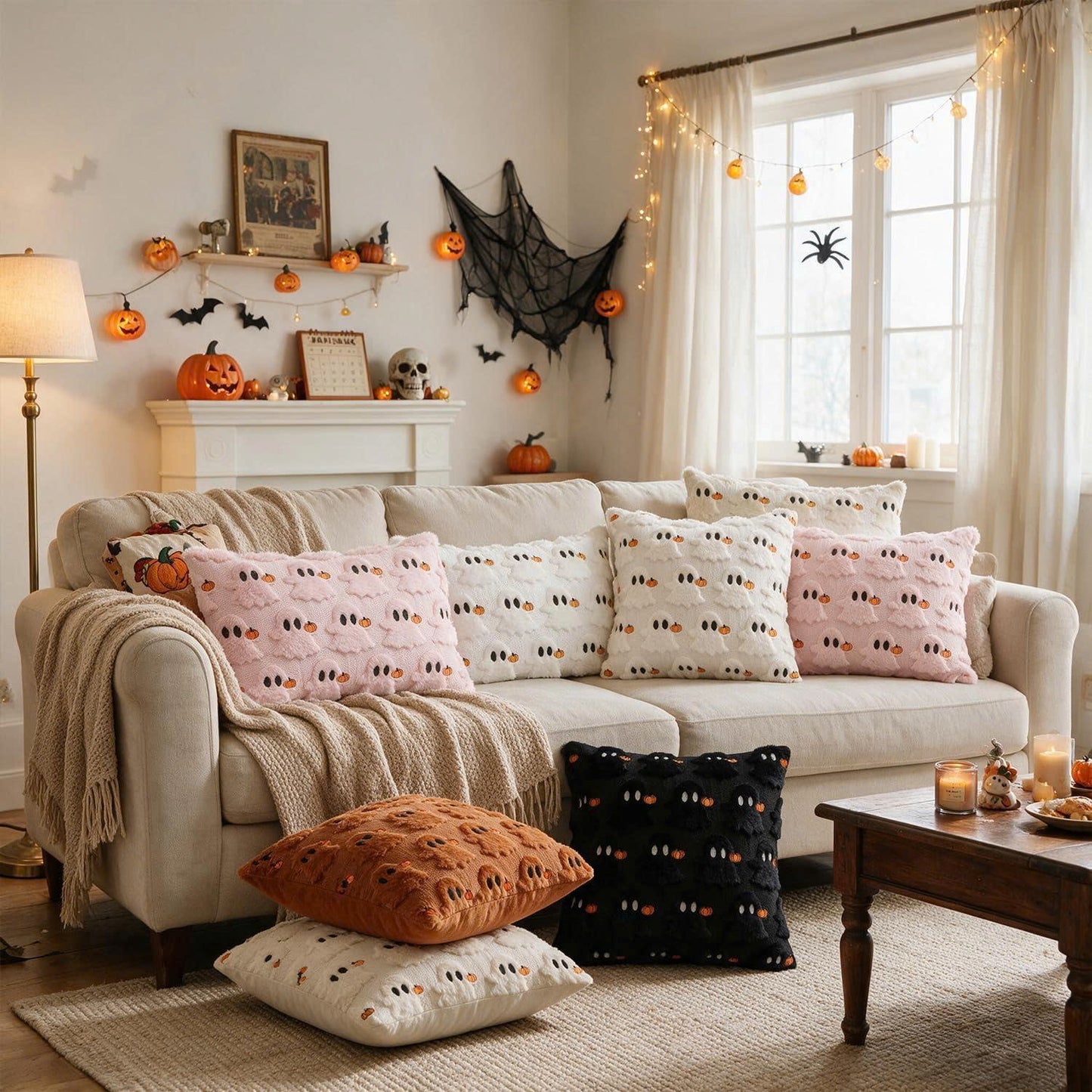 Set of 2 Halloween Ghost Soft Faux Fur Throw Pillow Covers