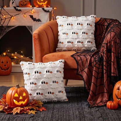 Set of 2 Halloween Ghost Soft Faux Fur Throw Pillow Covers