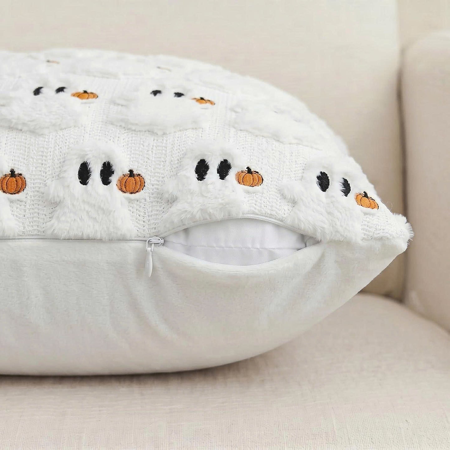 Set of 2 Halloween Ghost Soft Faux Fur Throw Pillow Covers