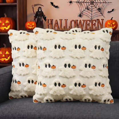Set of 2 Halloween Ghost Soft Faux Fur Throw Pillow Covers