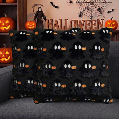 Set of 2 Halloween Ghost Soft Faux Fur Throw Pillow Covers