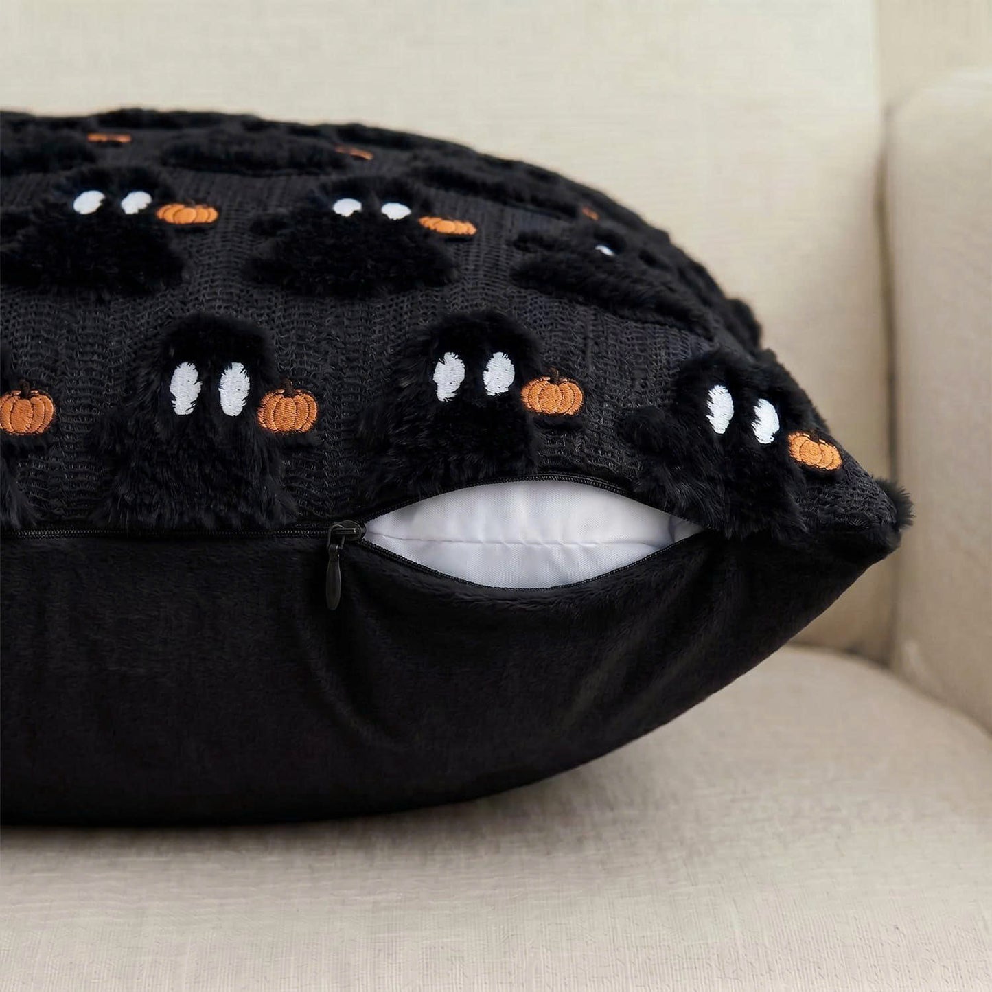 Set of 2 Halloween Ghost Soft Faux Fur Throw Pillow Covers