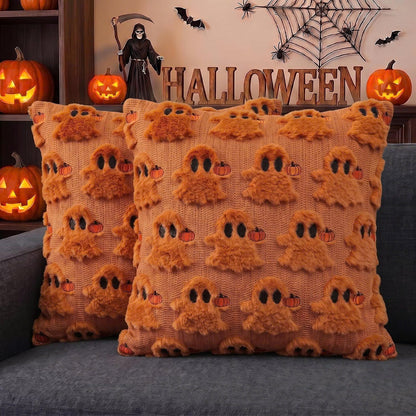 Set of 2 Halloween Ghost Soft Faux Fur Throw Pillow Covers