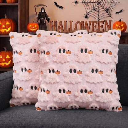 Set of 2 Halloween Ghost Soft Faux Fur Throw Pillow Covers