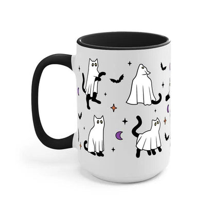 Ghost Cat Halloween Ceramic Coffee Mug - 15oz Cute Spooky Cat Cup