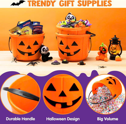 6PCS Halloween Pumpkin Candy Buckets with Handles for Kids Trick-or-Treat