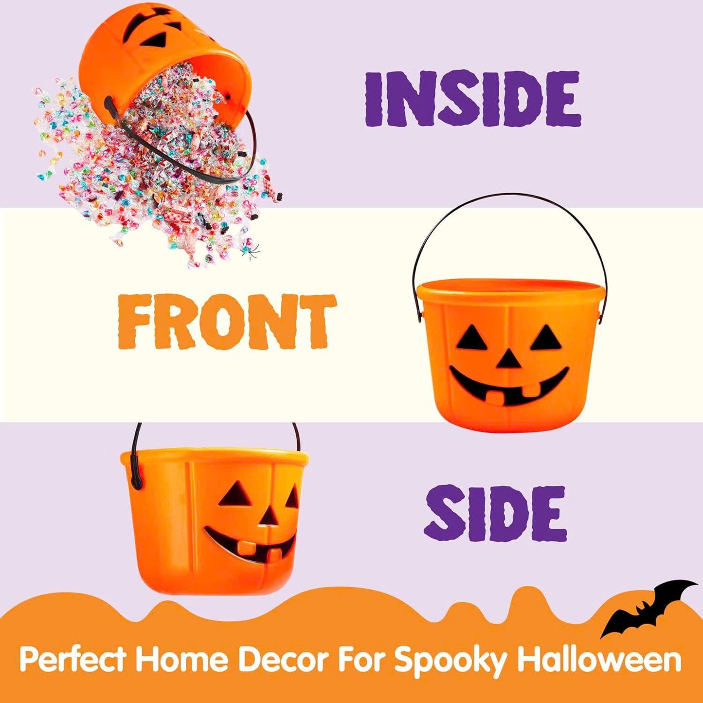 6PCS Halloween Pumpkin Candy Buckets with Handles for Kids Trick-or-Treat