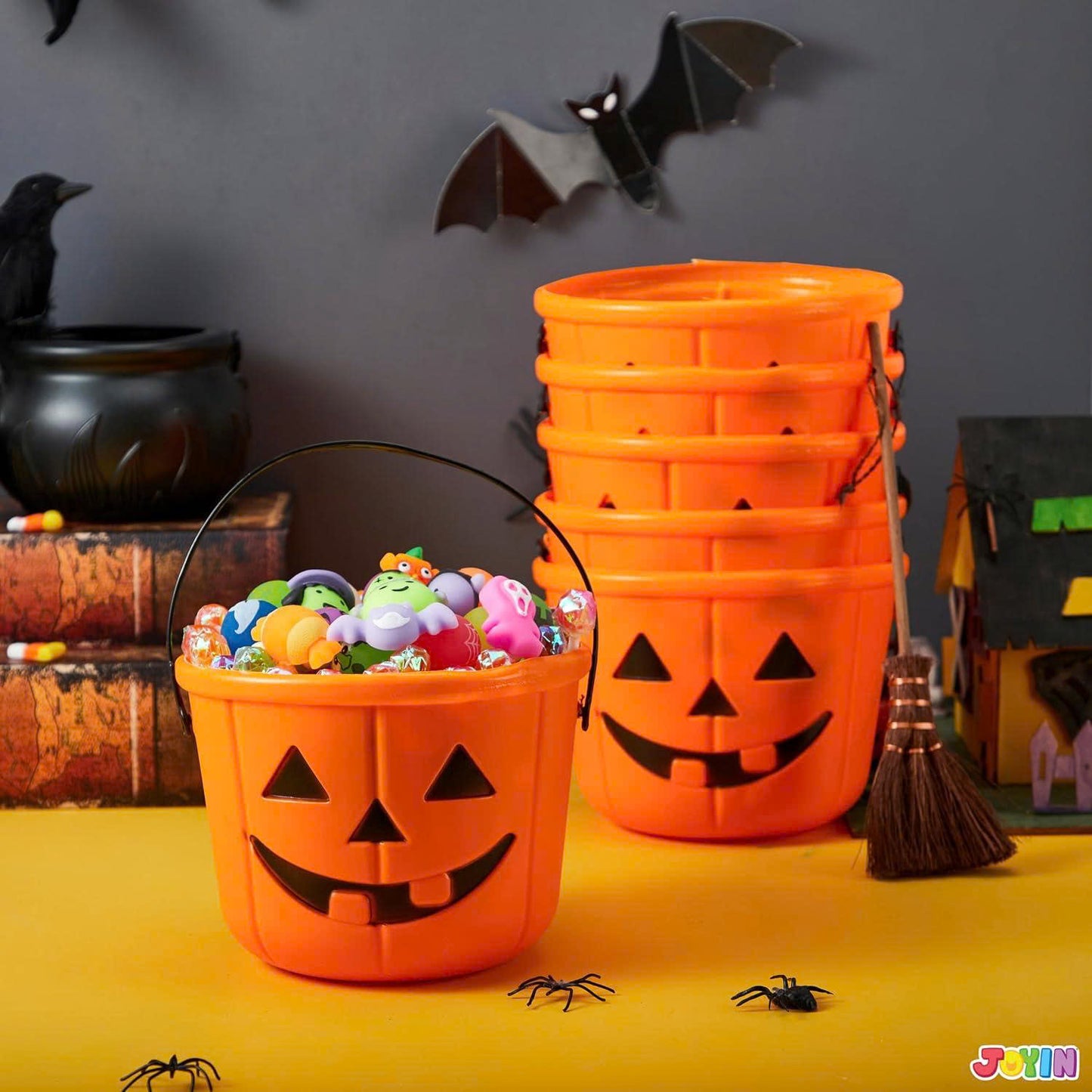 6PCS Halloween Pumpkin Candy Buckets with Handles for Kids Trick-or-Treat