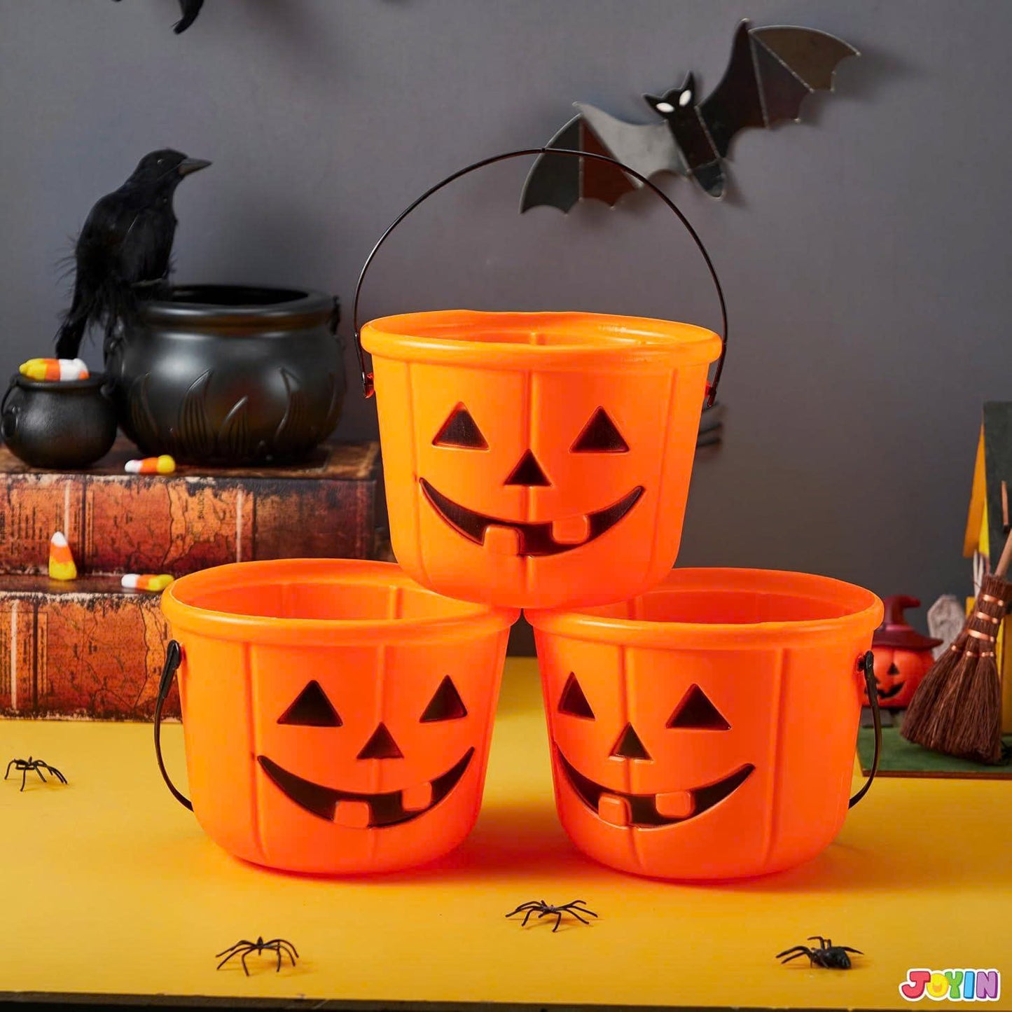 6PCS Halloween Pumpkin Candy Buckets with Handles for Kids Trick-or-Treat