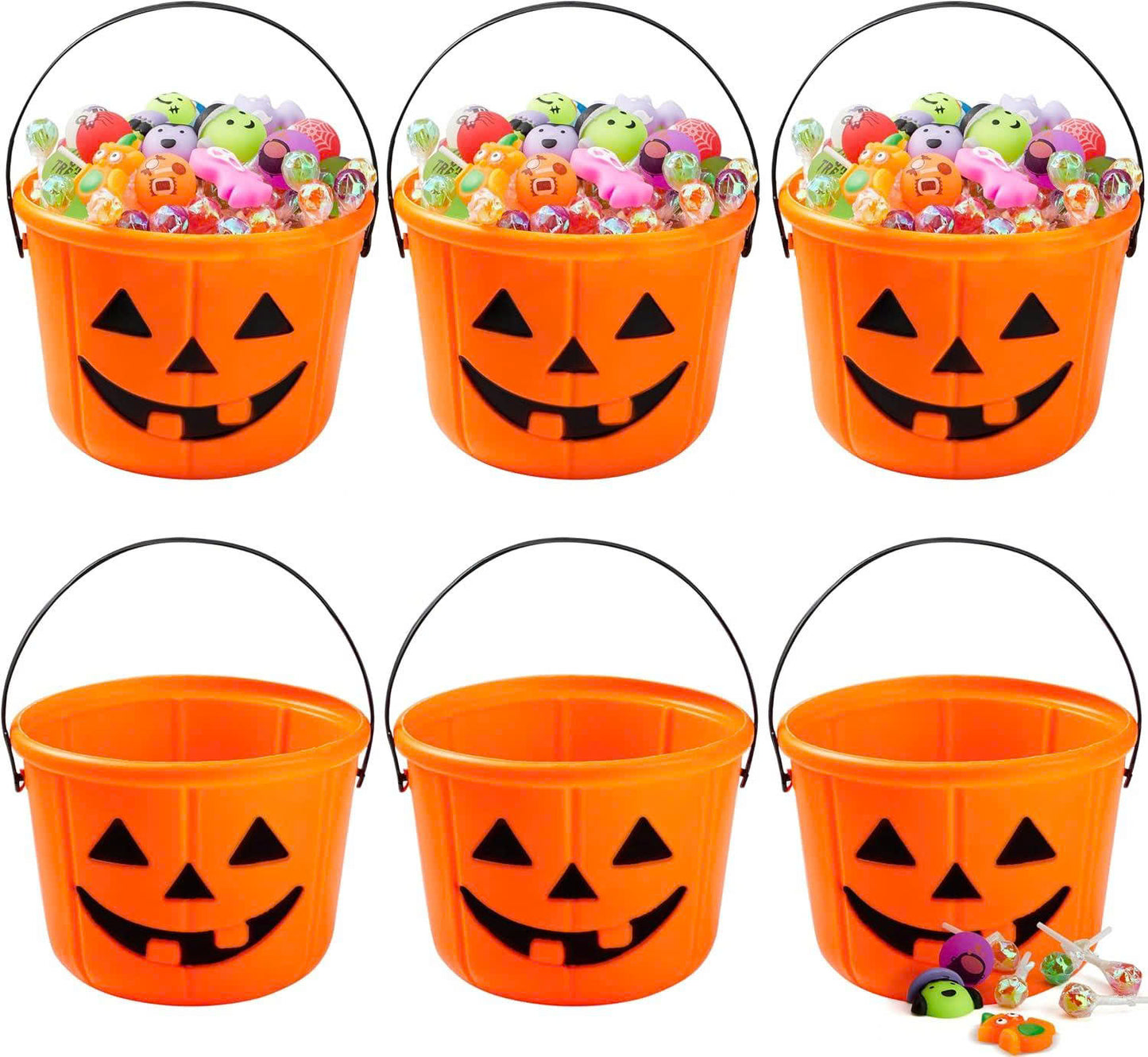 6PCS Halloween Pumpkin Candy Buckets with Handles for Kids Trick-or-Treat