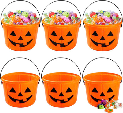 6PCS Halloween Pumpkin Candy Buckets with Handles for Kids Trick-or-Treat