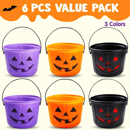 6PCS Halloween Pumpkin Candy Buckets with Handles for Kids Trick-or-Treat