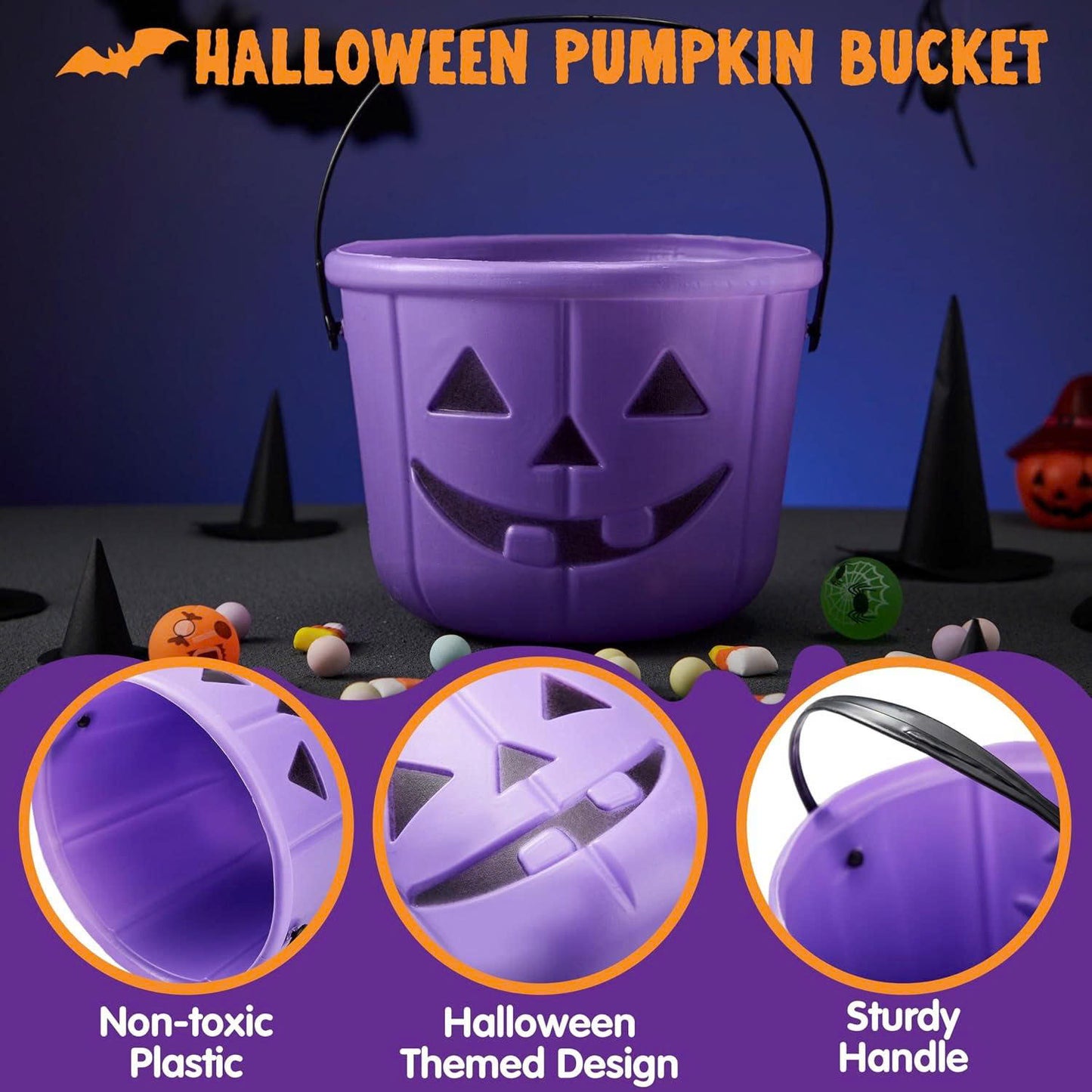 6PCS Halloween Pumpkin Candy Buckets with Handles for Kids Trick-or-Treat