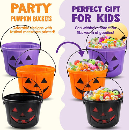 6PCS Halloween Pumpkin Candy Buckets with Handles for Kids Trick-or-Treat