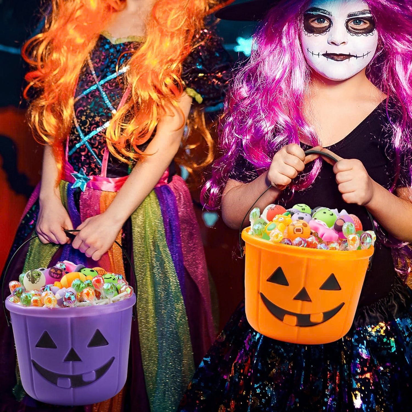 6PCS Halloween Pumpkin Candy Buckets with Handles for Kids Trick-or-Treat