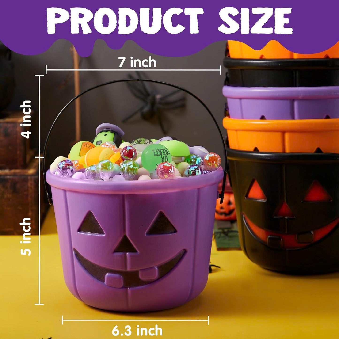 6PCS Halloween Pumpkin Candy Buckets with Handles for Kids Trick-or-Treat