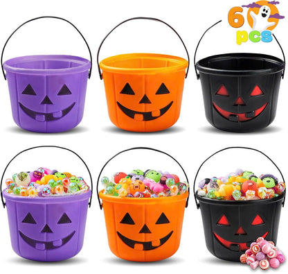 6PCS Halloween Pumpkin Candy Buckets with Handles for Kids Trick-or-Treat