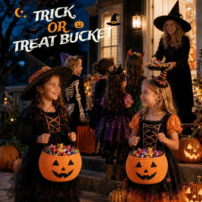 Cotton Rope Halloween Pumpkin Trick or Treat Basket with Handle