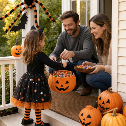 Cotton Rope Halloween Pumpkin Trick or Treat Basket with Handle