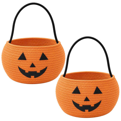 Cotton Rope Halloween Pumpkin Trick or Treat Basket with Handle