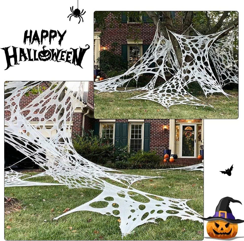 450 / 900 sqft Stretchy Spider Web Outdoor Halloween Decorations (2-Pack)