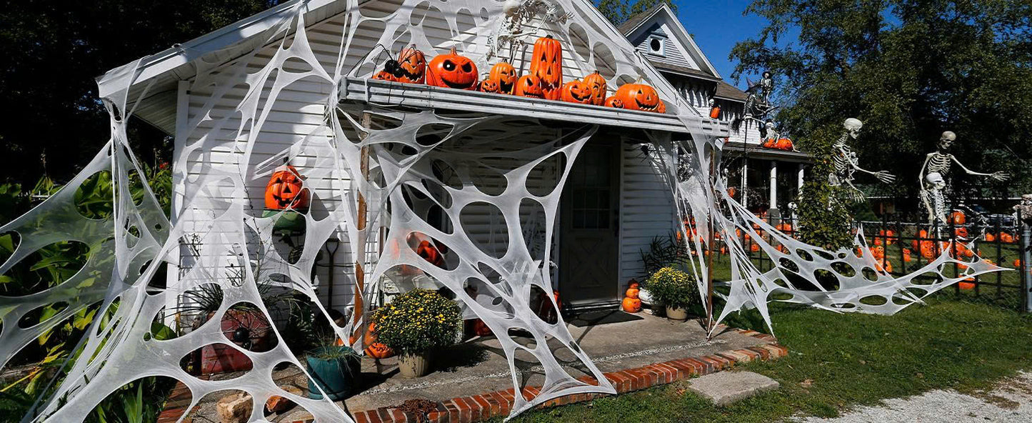 450 / 900 sqft Stretchy Spider Web Outdoor Halloween Decorations (2-Pack)