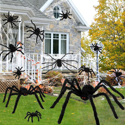 12 PCS Giant Halloween Spider Decorations - Assorted Size Hairy Spiders