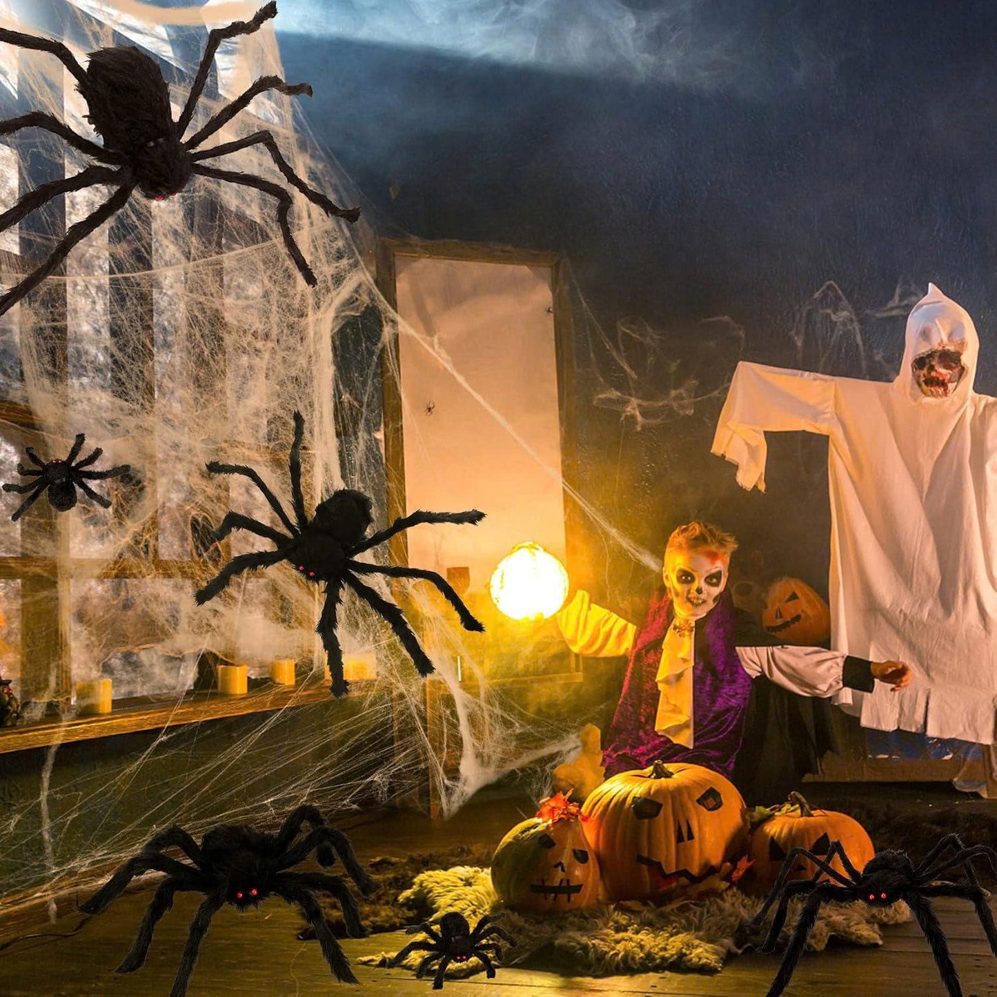 12 PCS Giant Halloween Spider Decorations - Assorted Size Hairy Spiders