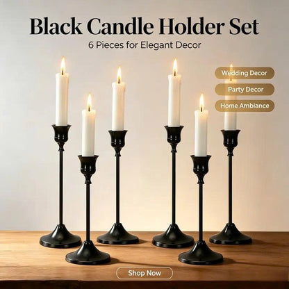 6Pcs Black Taper Candle Holders - Modern Candlestick Table Centerpiece