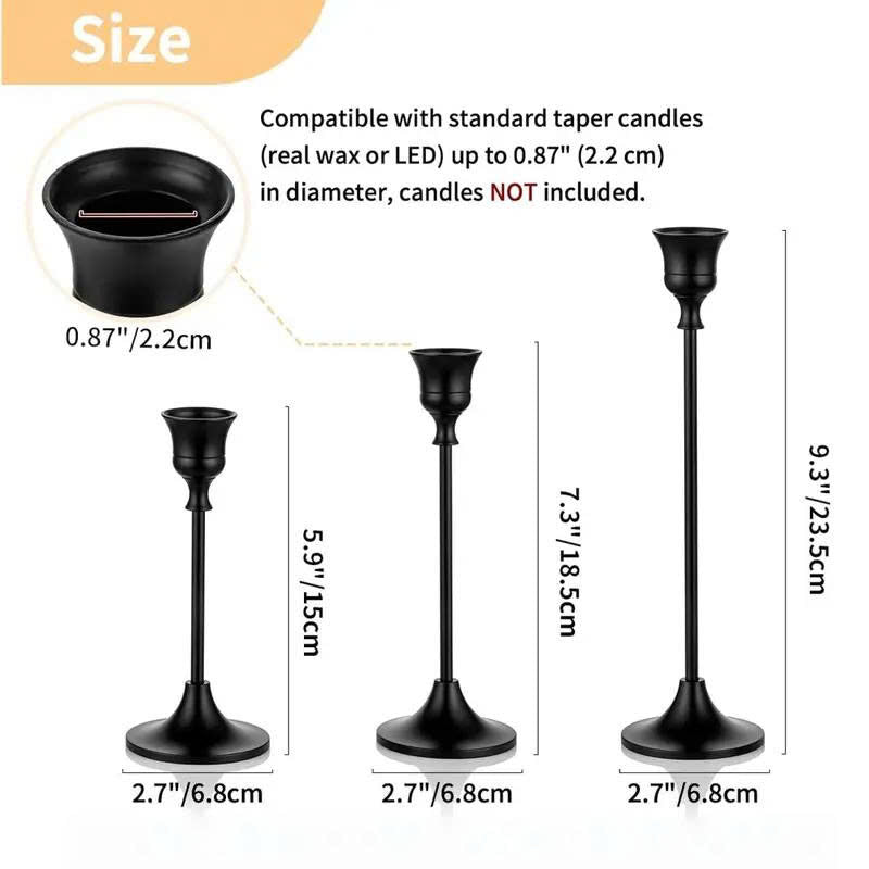 6Pcs Black Taper Candle Holders - Modern Candlestick Table Centerpiece