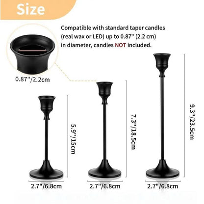 6Pcs Black Taper Candle Holders - Modern Candlestick Table Centerpiece